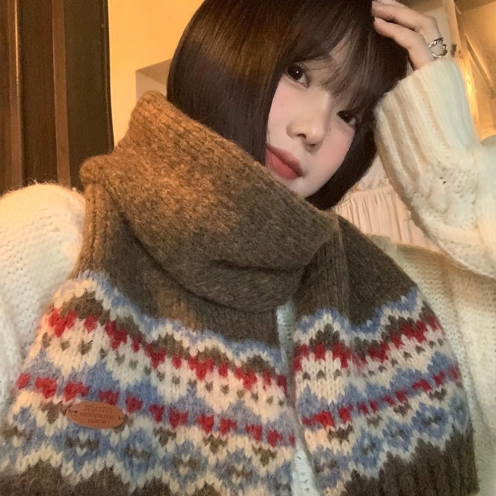 Classic Wool Jacquard Knitted  - Wool Scarf Men 评论和价格
