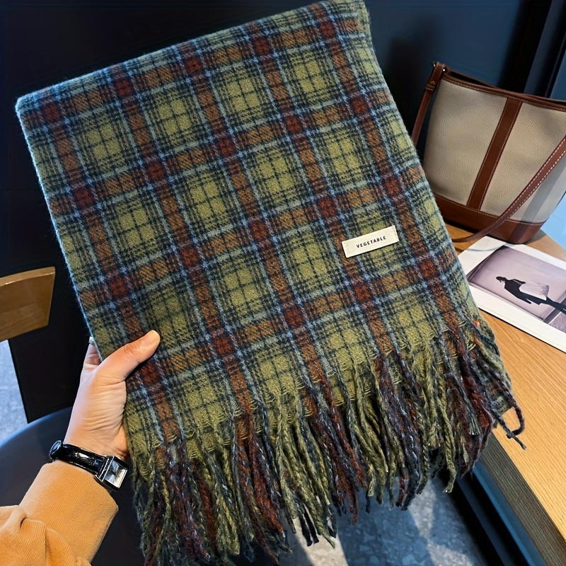 Vintage Green Plaid Tassel Sca - Cashmere Pashmina Wrap 评论和价格