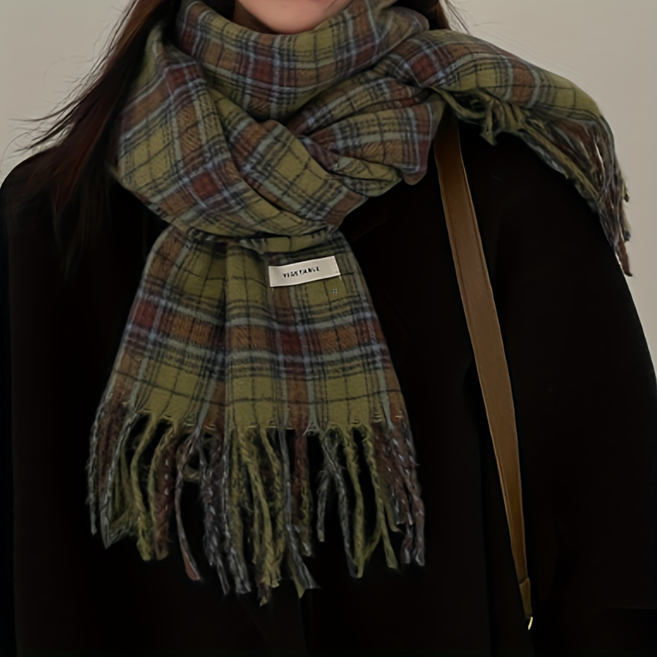 Vintage Green Plaid Tassel Sca - Cashmere Pashmina Wrap 评论和价格