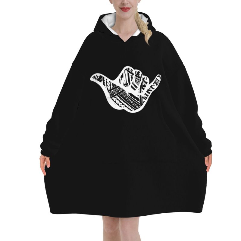 Polynesian Tattoo Shaka Tribal - Sherpa Hoodie Fleece 评论和价格