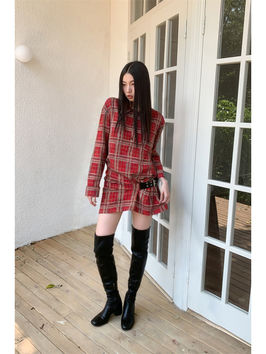 Punk Plaid Flannel Shirt Dress - Flannel Shirt Lined 评论和价格