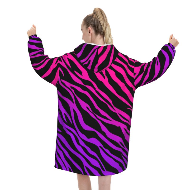 Zebra Stripe Print Wearable Bl - Sherpa Hoodie Fleece 评论和价格