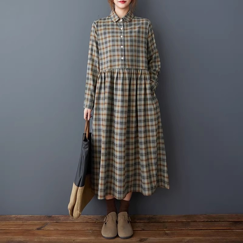 Korean Loose Retro Plaid Shirt - Flannel Shirt Lined 评论和价格