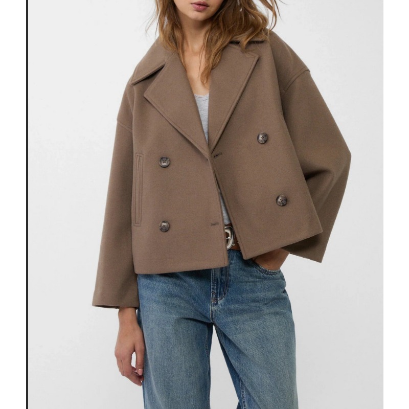 Women's Oversized Double Breas - Wool Coat Peacoat 评论和价格