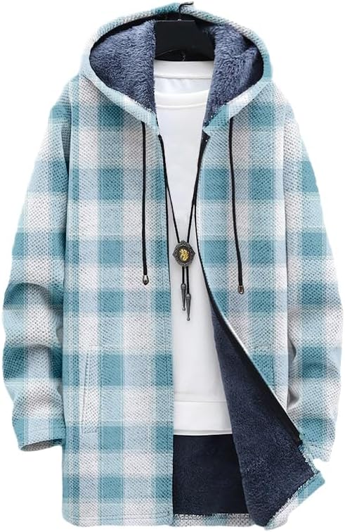Men's Plaid Cardigan Oversized - Sherpa Hoodie Fleece 评论和价格