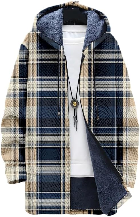 Men's Plaid Cardigan Oversized - Sherpa Hoodie Fleece 评论和价格
