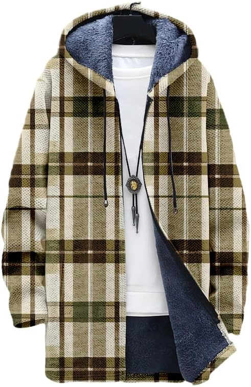 Men's Plaid Cardigan Oversized - Sherpa Hoodie Fleece 评论和价格