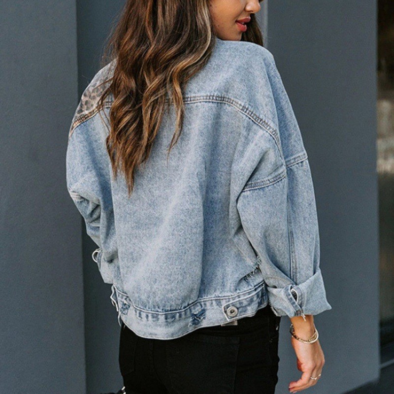 Leopard Stitching Denim Jacket - Down Jacket Packable 评论和价格